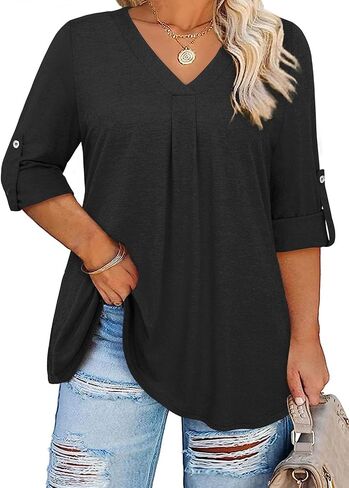 Siddhe Plus Size Tops for Women 3/4 Sleeve Shirts V Neck Blouses Tunic Top Spring Summer 2024. in Kuwait