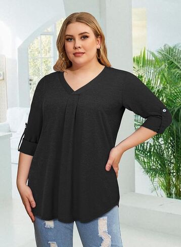 Siddhe Plus Size Tops for Women 3/4 Sleeve Shirts V Neck Blouses Tunic Top Spring Summer 2024. in Kuwait