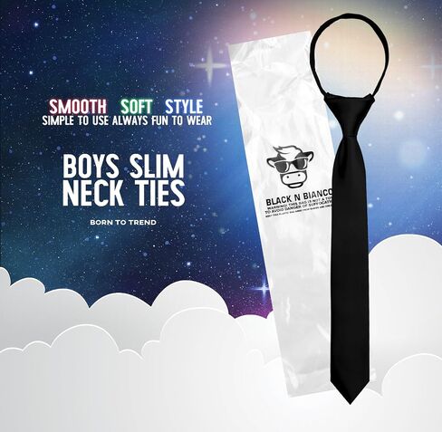 Black n Bianco Boys' Satin Slim Zipper Neck Tie in Saudi Arabia