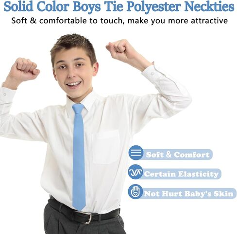 Mantieqingway Ties for Boys, Solid Color Kids Tie Polyester Neckties for School Uniform Graduation Wedding Party (Age 8-12) in Saudi Arabia