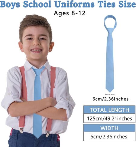 Mantieqingway Ties for Boys, Solid Color Kids Tie Polyester Neckties for School Uniform Graduation Wedding Party (Age 8-12) in Saudi Arabia