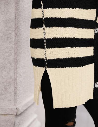 PRETTYGARDEN Women's Striped Cardigan Sweaters Long Sleeve Button Down Chunky Knit Oversized Fall Sweater Coat in Saudi Arabia