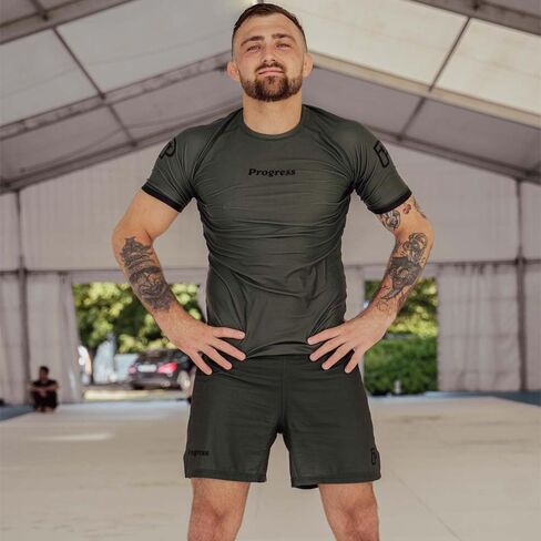 Academy+ Short SleeveRashguard | Flexible and Durable BJJ Rash Guard | Moisture-Wicking Compression Tops for Men and Women | 80% Polyester/20% Spandex (XS, Khaki) in Saudi Arabia