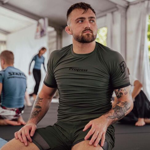 Academy+ Short SleeveRashguard | Flexible and Durable BJJ Rash Guard | Moisture-Wicking Compression Tops for Men and Women | 80% Polyester/20% Spandex (XS, Khaki) in Saudi Arabia