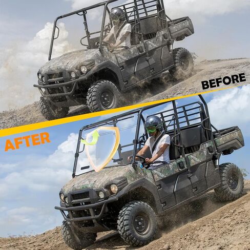 الزجاج الأمامي الكامل لـ Kawasaki Mule Pro، زجاج أمامي شفاف مقاوم للخدش ومقاوم للغبار وقوي ومتين من البولي تهوية لملحقات Kawasaki Mule Pro FXT DXT DX FX 2015-2023 in Saudi Arabia