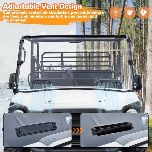 الزجاج الأمامي الكامل لـ Kawasaki Mule Pro، زجاج أمامي شفاف مقاوم للخدش ومقاوم للغبار وقوي ومتين من البولي تهوية لملحقات Kawasaki Mule Pro FXT DXT DX FX 2015-2023 in Saudi Arabia