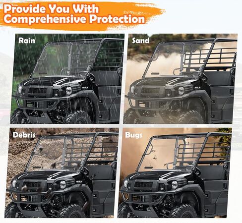 الزجاج الأمامي الكامل لـ Kawasaki Mule Pro، زجاج أمامي شفاف مقاوم للخدش ومقاوم للغبار وقوي ومتين من البولي تهوية لملحقات Kawasaki Mule Pro FXT DXT DX FX 2015-2023 in Saudi Arabia