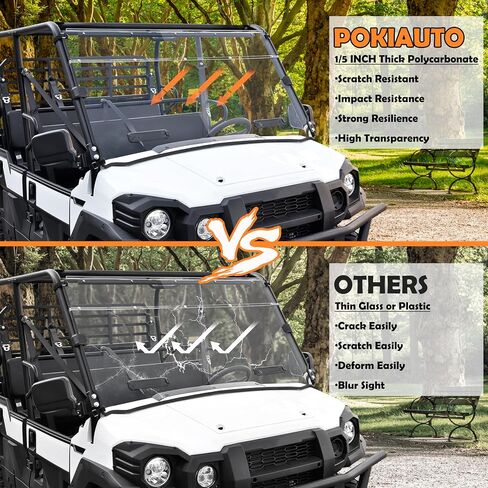 الزجاج الأمامي الكامل لـ Kawasaki Mule Pro، زجاج أمامي شفاف مقاوم للخدش ومقاوم للغبار وقوي ومتين من البولي تهوية لملحقات Kawasaki Mule Pro FXT DXT DX FX 2015-2023 in Saudi Arabia