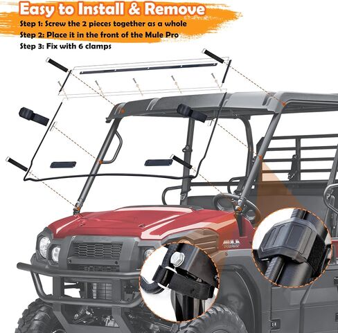 الزجاج الأمامي الكامل لـ Kawasaki Mule Pro، زجاج أمامي شفاف مقاوم للخدش ومقاوم للغبار وقوي ومتين من البولي تهوية لملحقات Kawasaki Mule Pro FXT DXT DX FX 2015-2023 in Saudi Arabia