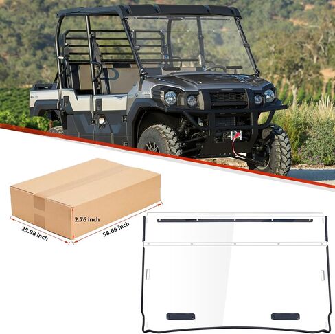 الزجاج الأمامي الكامل لـ Kawasaki Mule Pro، زجاج أمامي شفاف مقاوم للخدش ومقاوم للغبار وقوي ومتين من البولي تهوية لملحقات Kawasaki Mule Pro FXT DXT DX FX 2015-2023 in Saudi Arabia