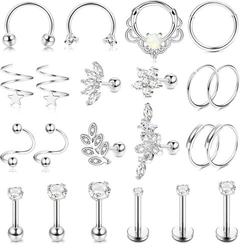 Sanfenly 16G أقراط الغضروف هوب ترصيع تشيكوسلوفاكيا إلى الأمام اللولب ثقب المجوهرات Labret الزنمة مسمار القرط الغضروف اللولب أقراط هوب روك Daith محارة ثقب المجوهرات in Kuwait