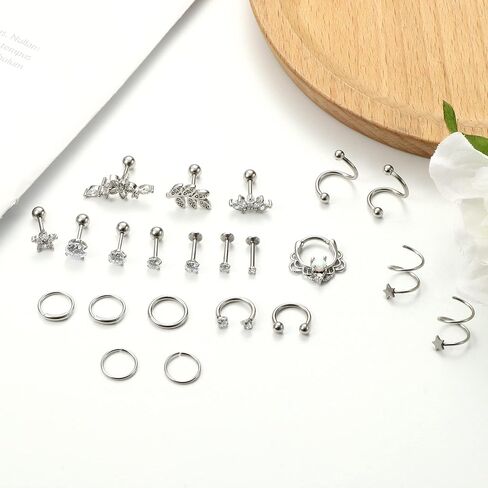 Sanfenly 16G أقراط الغضروف هوب ترصيع تشيكوسلوفاكيا إلى الأمام اللولب ثقب المجوهرات Labret الزنمة مسمار القرط الغضروف اللولب أقراط هوب روك Daith محارة ثقب المجوهرات in Kuwait
