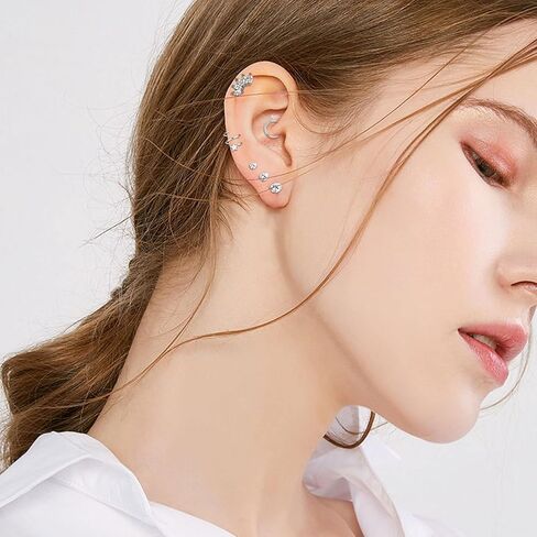 Sanfenly 16G أقراط الغضروف هوب ترصيع تشيكوسلوفاكيا إلى الأمام اللولب ثقب المجوهرات Labret الزنمة مسمار القرط الغضروف اللولب أقراط هوب روك Daith محارة ثقب المجوهرات in Kuwait