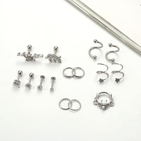 Sanfenly 16G أقراط الغضروف هوب ترصيع تشيكوسلوفاكيا إلى الأمام اللولب ثقب المجوهرات Labret الزنمة مسمار القرط الغضروف اللولب أقراط هوب روك Daith محارة ثقب المجوهرات in Kuwait