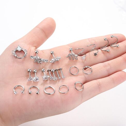 Sanfenly 16G أقراط الغضروف هوب ترصيع تشيكوسلوفاكيا إلى الأمام اللولب ثقب المجوهرات Labret الزنمة مسمار القرط الغضروف اللولب أقراط هوب روك Daith محارة ثقب المجوهرات in Kuwait