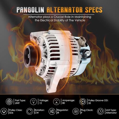 مولد كهربائي PANGOLIN 13878 80 أمبير لكورولا 2003 2004 2005 2006 2007 2008 1.8L، لماتريكس 2000 2001 2002 2003 2004 2005 1.8L، لقاعدة بونتياك فيبي 2003-2008، استبدل OE 27 060-22040 400-52056 in Saudi Arabia