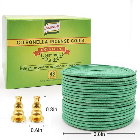 Citronella Incense coils, Made from Natural Plants, Suitable for Outdoor, Living Room, Terrace use (48 coils and 2 Coil Holders) in Saudi Arabia