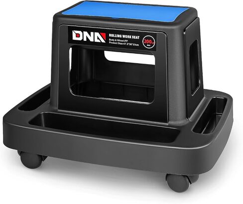 DNA MOTORING Mobile Plastic Tool Seat Rolling Garage Work Stool with Under-Seat Storage & Tray for Workshop Auto Repair Shop, Blue/Black, TOOLS-00369 in Saudi Arabia