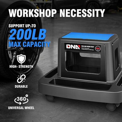 DNA MOTORING Mobile Plastic Tool Seat Rolling Garage Work Stool with Under-Seat Storage & Tray for Workshop Auto Repair Shop, Blue/Black, TOOLS-00369 in Saudi Arabia