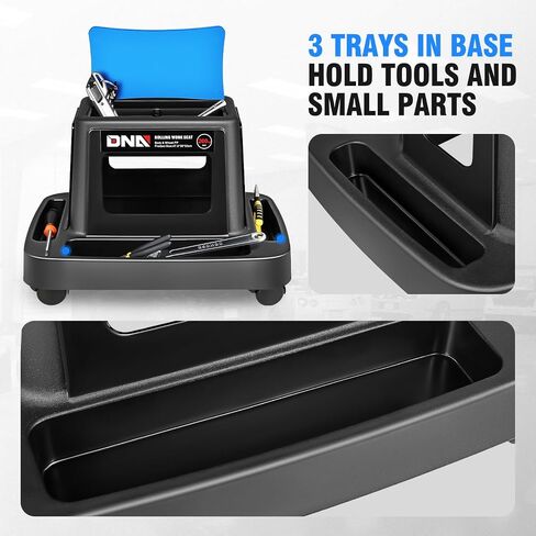 DNA MOTORING Mobile Plastic Tool Seat Rolling Garage Work Stool with Under-Seat Storage & Tray for Workshop Auto Repair Shop, Blue/Black, TOOLS-00369 in Saudi Arabia