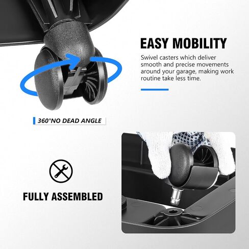 DNA MOTORING Mobile Plastic Tool Seat Rolling Garage Work Stool with Under-Seat Storage & Tray for Workshop Auto Repair Shop, Blue/Black, TOOLS-00369 in Saudi Arabia