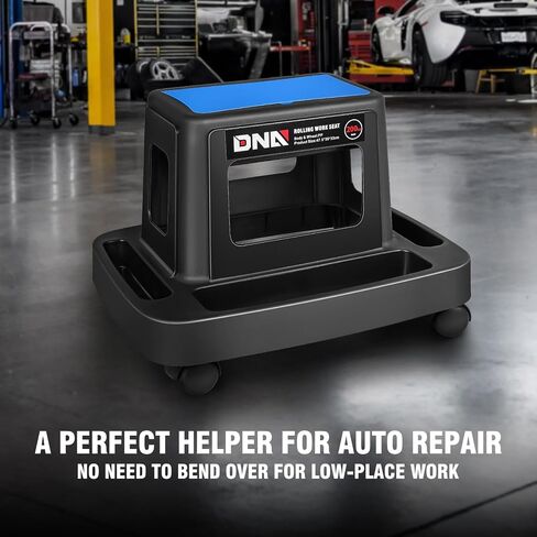 DNA MOTORING Mobile Plastic Tool Seat Rolling Garage Work Stool with Under-Seat Storage & Tray for Workshop Auto Repair Shop, Blue/Black, TOOLS-00369 in Saudi Arabia