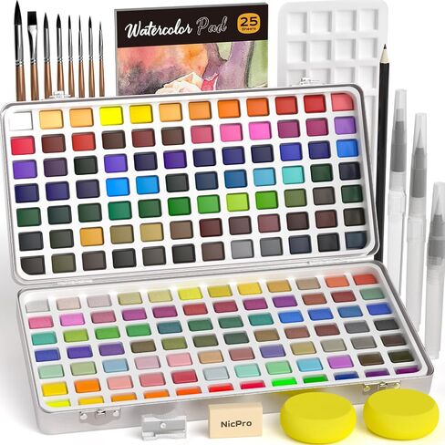 Nicpro 100 Colors Watercolor Paint Set, Metallic Macaron & Fluorescent in Kuwait