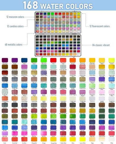 Nicpro 100 Colors Watercolor Paint Set, Metallic Macaron & Fluorescent in Kuwait