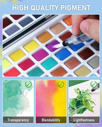 Nicpro 100 Colors Watercolor Paint Set, Metallic Macaron & Fluorescent in Kuwait
