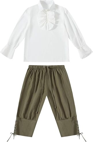 طقم قميص قرصان للأولاد وسراويل للكاحل من القرون الوسطى للأولاد، طقم ملابس علوية وسراويل من اليعاقبة الاسكتلندية من عصر النهضة in Kuwait