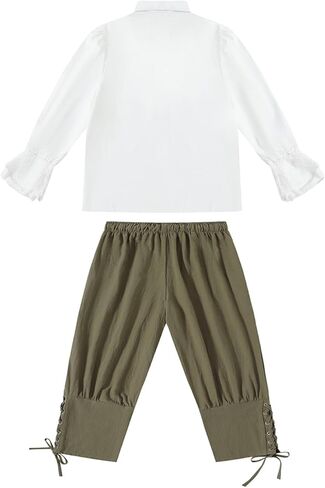 طقم قميص قرصان للأولاد وسراويل للكاحل من القرون الوسطى للأولاد، طقم ملابس علوية وسراويل من اليعاقبة الاسكتلندية من عصر النهضة in Kuwait