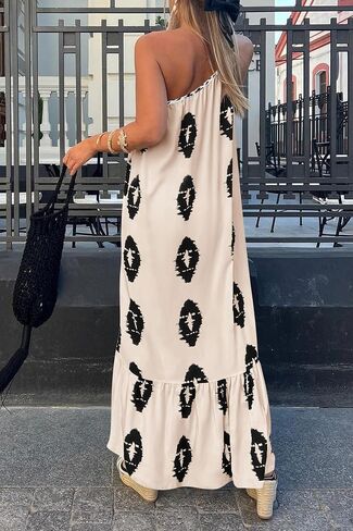PRETTYGARDEN Women's Summer One Shoulder Spaghetti Strap Dresses Printed A Line Flowy Boho Beach Vacation Maxi Long Sundress in Saudi Arabia
