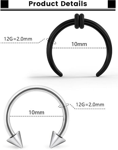Horseshoe Pincher Septum Ear Prince Albert Stretching Kit 14g 12g 8g 6g 4g 2g Piercing Jewelry for Women Men Black/White Surgical Steel Acrylic Internally Threaded Hoop Ring Earrings in Saudi Arabia