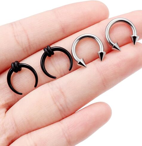 Horseshoe Pincher Septum Ear Prince Albert Stretching Kit 14g 12g 8g 6g 4g 2g Piercing Jewelry for Women Men Black/White Surgical Steel Acrylic Internally Threaded Hoop Ring Earrings in Saudi Arabia