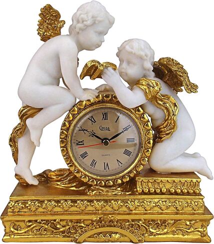 Design Toscano Chateau Carbonne Cherub Mantel Clock Statue, 10 Inch, Polyresin, Gold and Ivory in Saudi Arabia