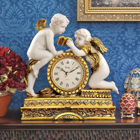 Design Toscano Chateau Carbonne Cherub Mantel Clock Statue, 10 Inch, Polyresin, Gold and Ivory in Saudi Arabia