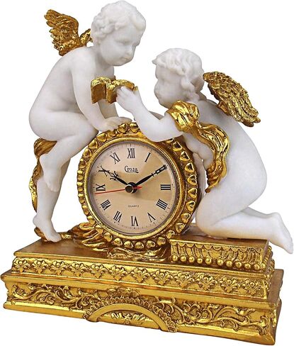 Design Toscano Chateau Carbonne Cherub Mantel Clock Statue, 10 Inch, Polyresin, Gold and Ivory in Saudi Arabia