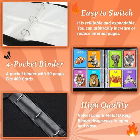 Card Binder Cards Holder 4-Pocket, Trading Binders for Card Games Collection Case Book Fits 400 Cards with 50 Removable Sleeves Display Storage Carrying Case in Saudi Arabia