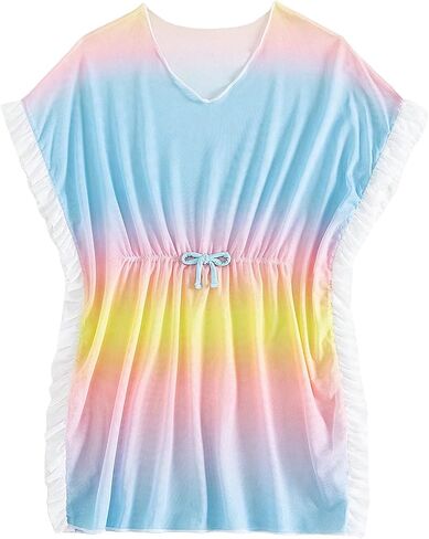 Milumia Girl's Tie Dye Mesh Sheer Beach Coverups Ruffle Swimsuit Cover Up in Saudi Arabia