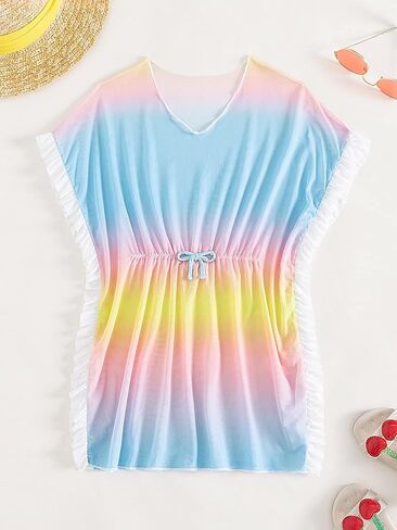 Milumia Girl's Tie Dye Mesh Sheer Beach Coverups Ruffle Swimsuit Cover Up in Saudi Arabia