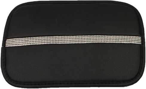 U&M Bling Bling Auto Armrest Console Cushion, Soft Plush Luster Crystal Arm Rest Padding Protective Case Diamond Car Decor Accessories for Women (Black-Leather) in Saudi Arabia