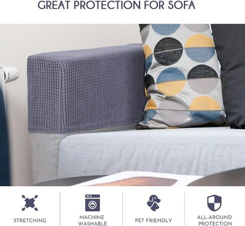 2Pcs Couch Arm Covers, Stretch Armrest Covers for Chairs and Sofas, Soft Stretch Plush Armrest Covers, for Sofa Non Slip(Dark Grey) in Saudi Arabia