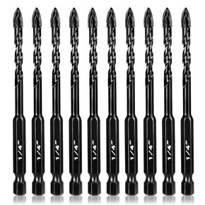 Masonry Drill Bits Set 10PCS, Concrete Drill Bit Set with Tungsten Carbide Tip for Glass,Tile, Brick, Cement, Concrete, Plastic, Cinder Block, Wood etc