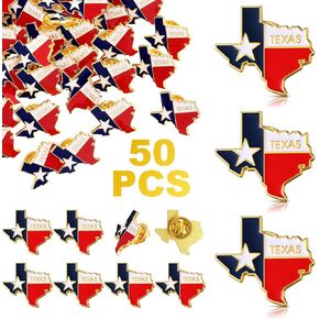 50 Pcs Texas Pin Bulk State Shape Flag Lapel Pin Texas Souvenirs Gifts US American Flag Enamel Lapel Pin Recognition Pins Appreciation Pins for Men Women Patriotic Traveler Gift