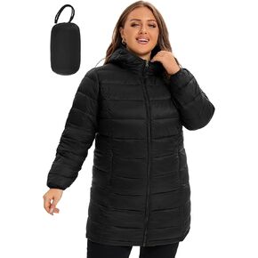 ANOTHER CHOICE Plus Size Packable Puffer Jacket for Women, Lightweight Quilted Puffer Coat with Hood