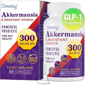 300 Billion AFU Akkermansia Muciniphila - Live Akkermansia Probiotics for Men & Women, for GLP-1, Digestive, Gut, Immune & Overall Health, Enhances Gut Lining Function & Intestinal Walls, 60 Capsules