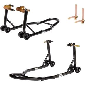 Motorcycle Stand Front Rear Wheel Lift Combo Swingarm Spool Peddock Stands for Yamaha Honda Kawasaki Suzuki U+L Black