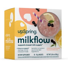 UpSpring Milkflow Immune Support Breastfeeding Supplement Drink Mix Fenugreek-Free, Moringa | Elderberry Lemonade Flavor | Lactation Supplement to Support Breast Milk Supply* | 16 Mixes