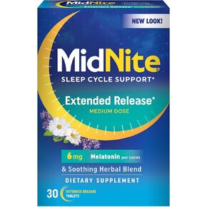 MidNite Time Release Drug-Free Sleep Aid, 6mg Melatonin Plus Herbs, 30 Tablets