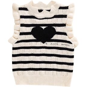 Floerns Toddler Girl's Striped Print Knitwear Pullover Tank Ruffle Trim Sweater Vest